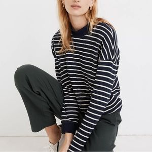 Madewell Quilted Studio Mockneck Sweatshirt in Navy and White Stripe